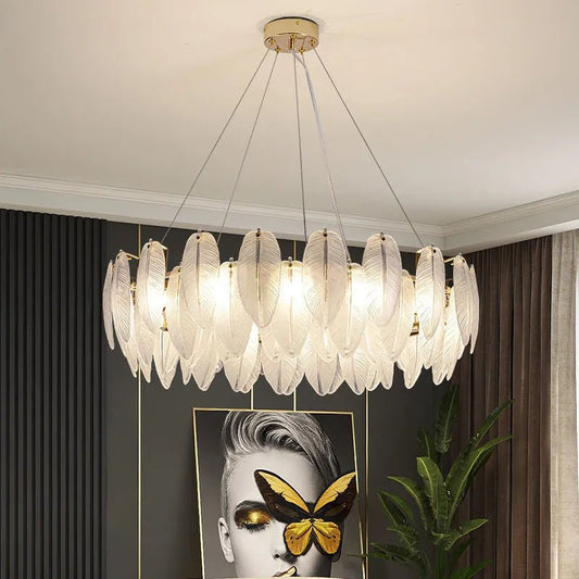 Feather Glass Gold Pendant Light - Decorbites