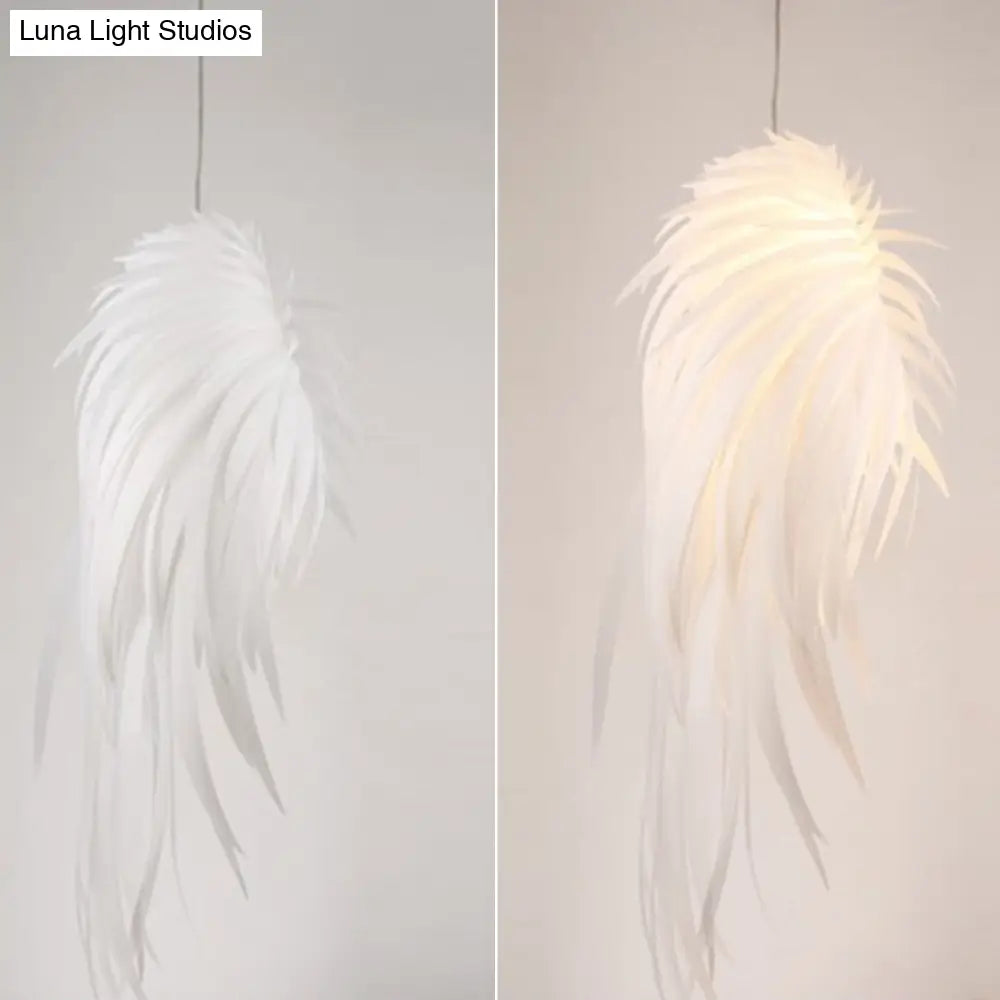 Feather Pendant Lighting: Angel Wing-inspired White Hanging Lamp for Living Room