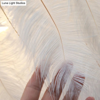 Feather White Bedroom Chandelier: Round Postmodern Hanging Lamp