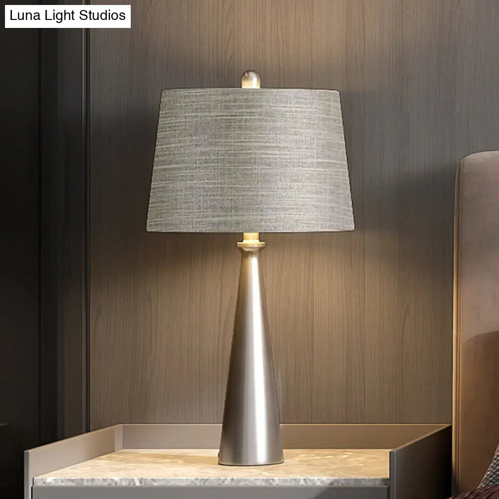 Federica - Silver 1 Bulb Bedroom Night Table Lighting Simple Silver Nightstand Lamp with Tapered Drum Fabric Shade