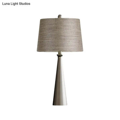 Federica - Silver 1 Bulb Bedroom Night Table Lighting Simple Silver Nightstand Lamp with Tapered Drum Fabric Shade