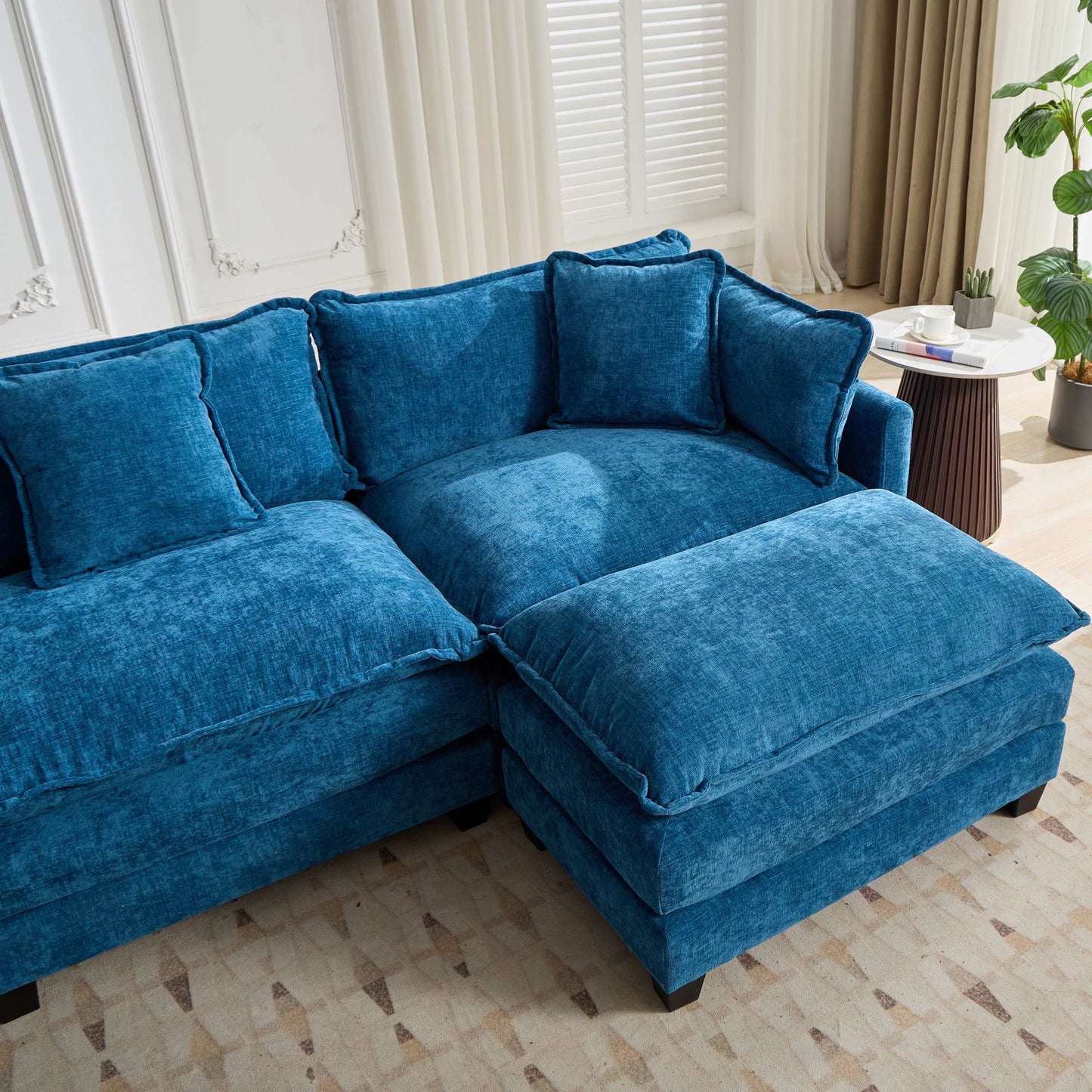 Cloud Sofa Two Seats The Cushion On The Armrest Not Included, Modern Sectional Couch, For Apartment, Comfy Double Layer Upholstered Seat Cushion, Breathable Chenille Fabric, Blue