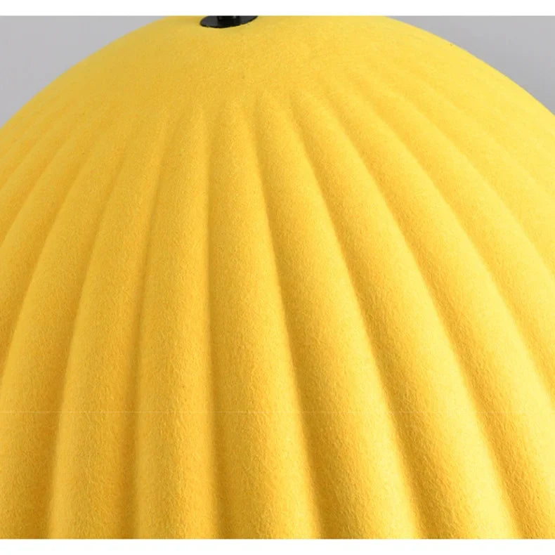 Bright yellow matte ribbed felt pendant light acoustic office lampshade for modern workspace illumination