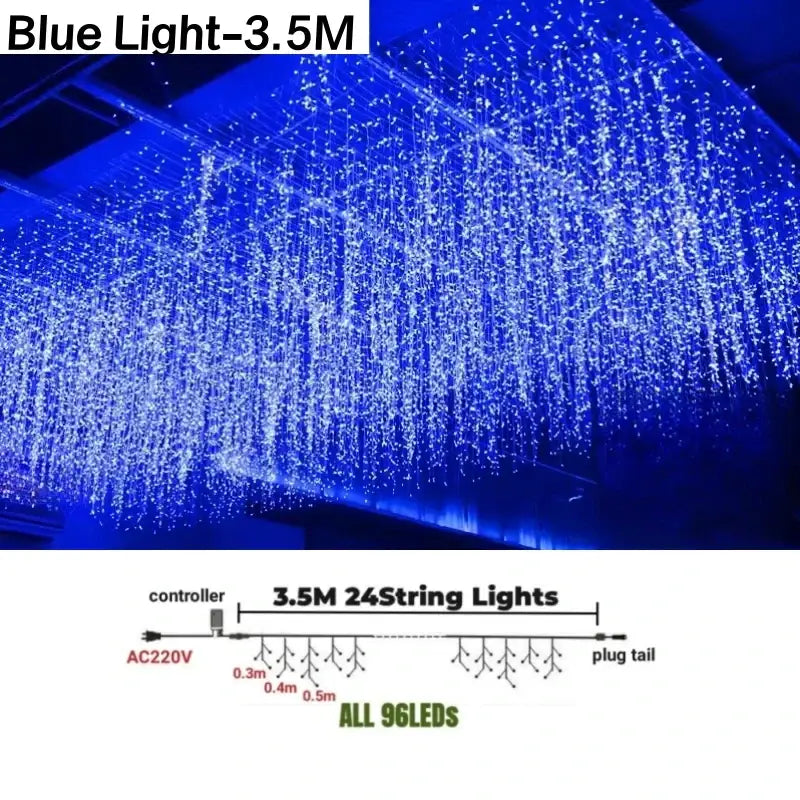 Festive golden led string lights outdoor garden decor with 24 blue led string lights totaling 3.5 meters and controller