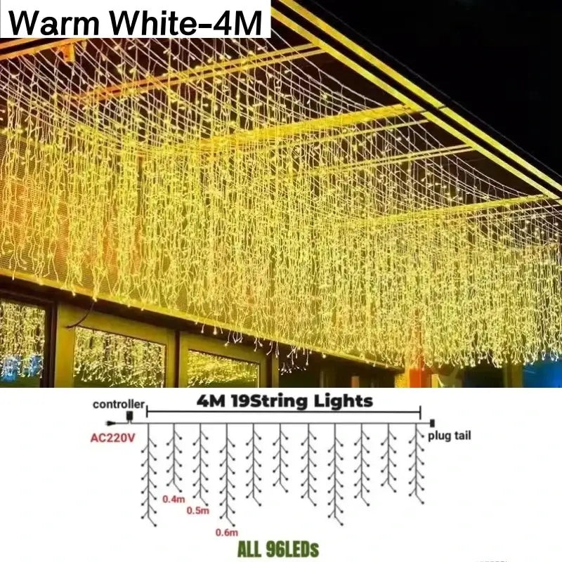Festive golden led string lights warm white 4 meters 19 led bulbs outdoor garden decor string lights