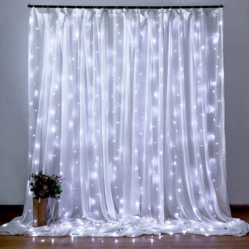 Festive USB Fairy Lights Curtain Set - White lights / 6x3m-600leds