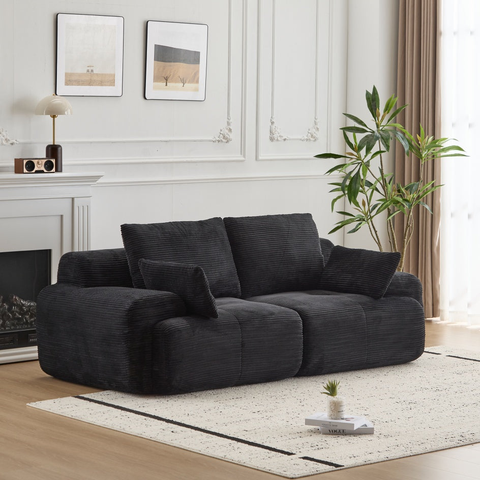 Sofá Comprimido de Espuma de Memoria Moderna, Sofá Seccional Grande de 2 Plazas para Sala de Estar, Sofá Seccional Modular en Forma de Nube Amigable con Mascotas, Tela de Corduroy, Loveseat Extra Profundo, Sin Ensamblaje Requerido, Negro