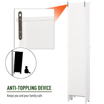 Tall Bathroom Storage Cabinet/Freestanding Tower with 3-Tier Open Adjustable Shelf and Cupboard