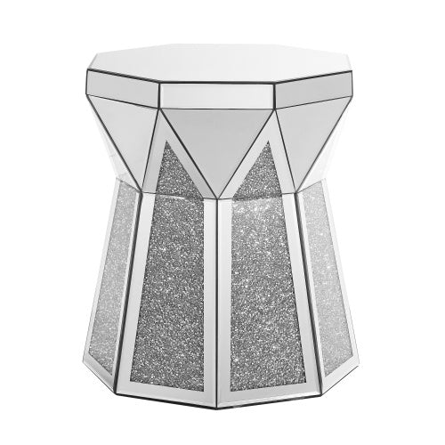 Trommelstil Couchtisch mit Spiegelkristall-Einlage, Polygonal Silber Dekortisch, Modernes Design Luxus Moderne Möbel, 20 Zoll Etwa 50 Zentimeter Niedriger Couchtisch, Geeignet für Wohnzimmer