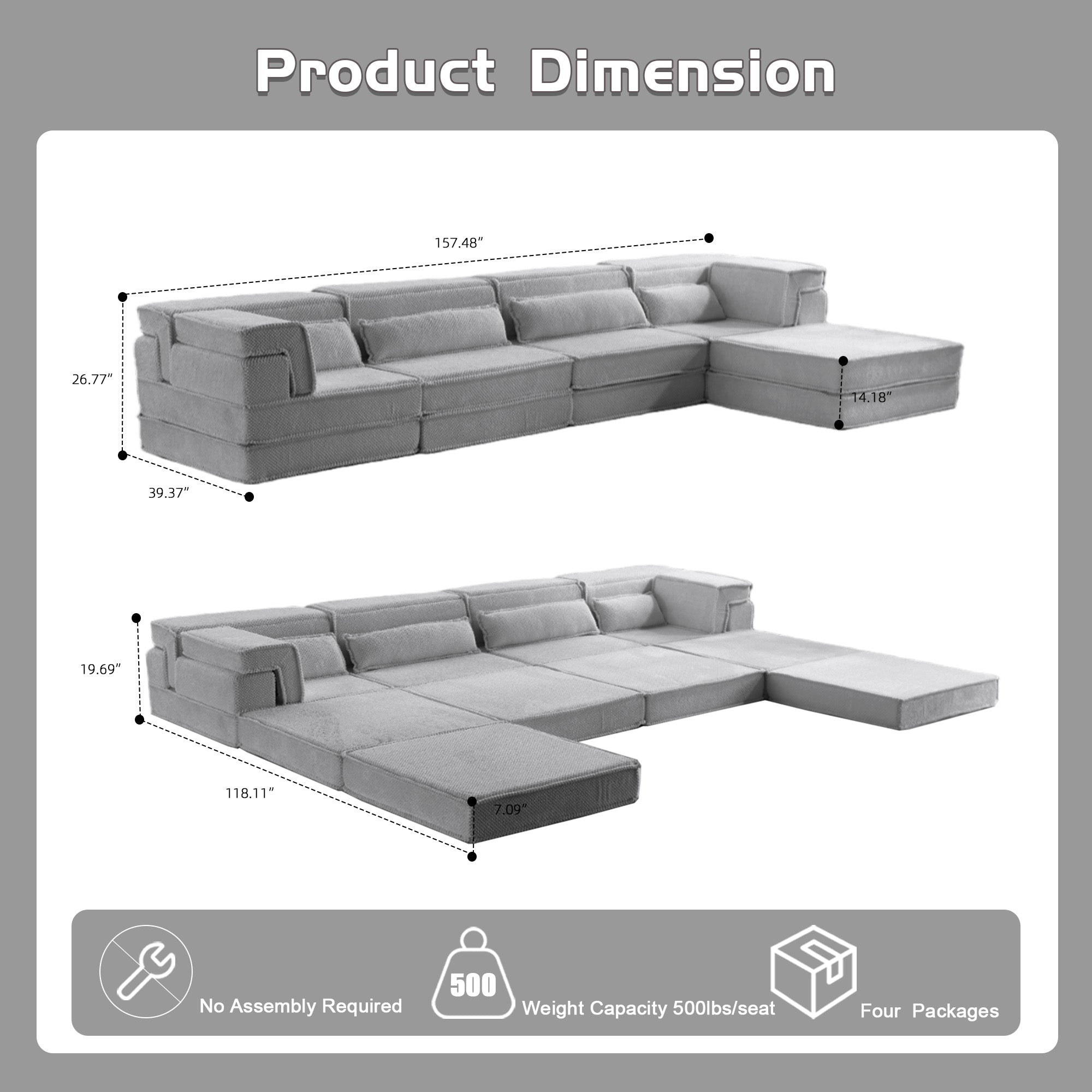 Light Grey Modular Sofa Cozy Adaptable Design