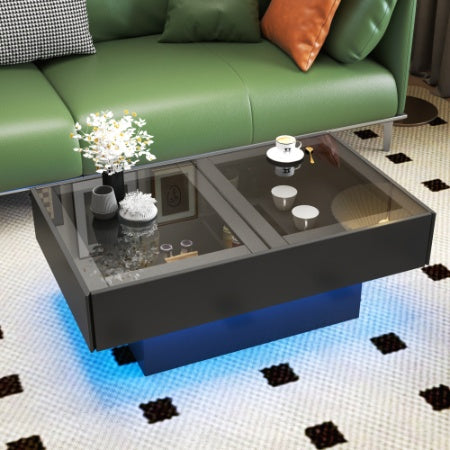 Mesa de Centro con Superficie Deslizante, Mesa Central con Compartimento de Almacenamiento Oculto, Mesa Extensible para Sala de Estar