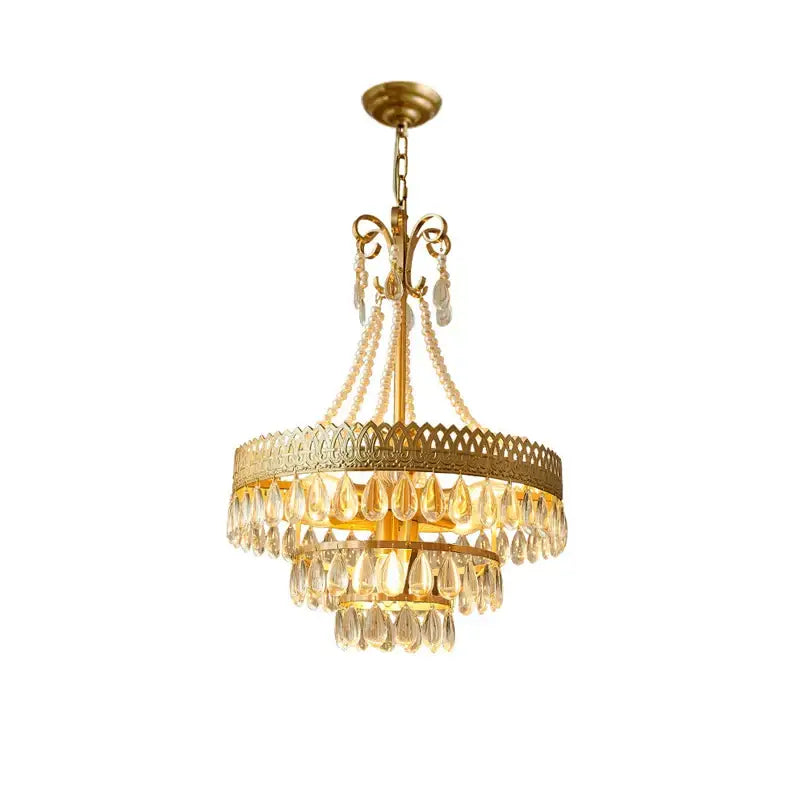 Filigree gold crystal led ceiling chandelier with cascading teardrop crystals and ornate metalwork for dining room decorbites crystal led
