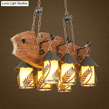 DecorBites™ Fish-Shaped Island Lamp: 6-Light Fabric and Glass Hanging Kit in Black for Dining Room, Metal Arm
