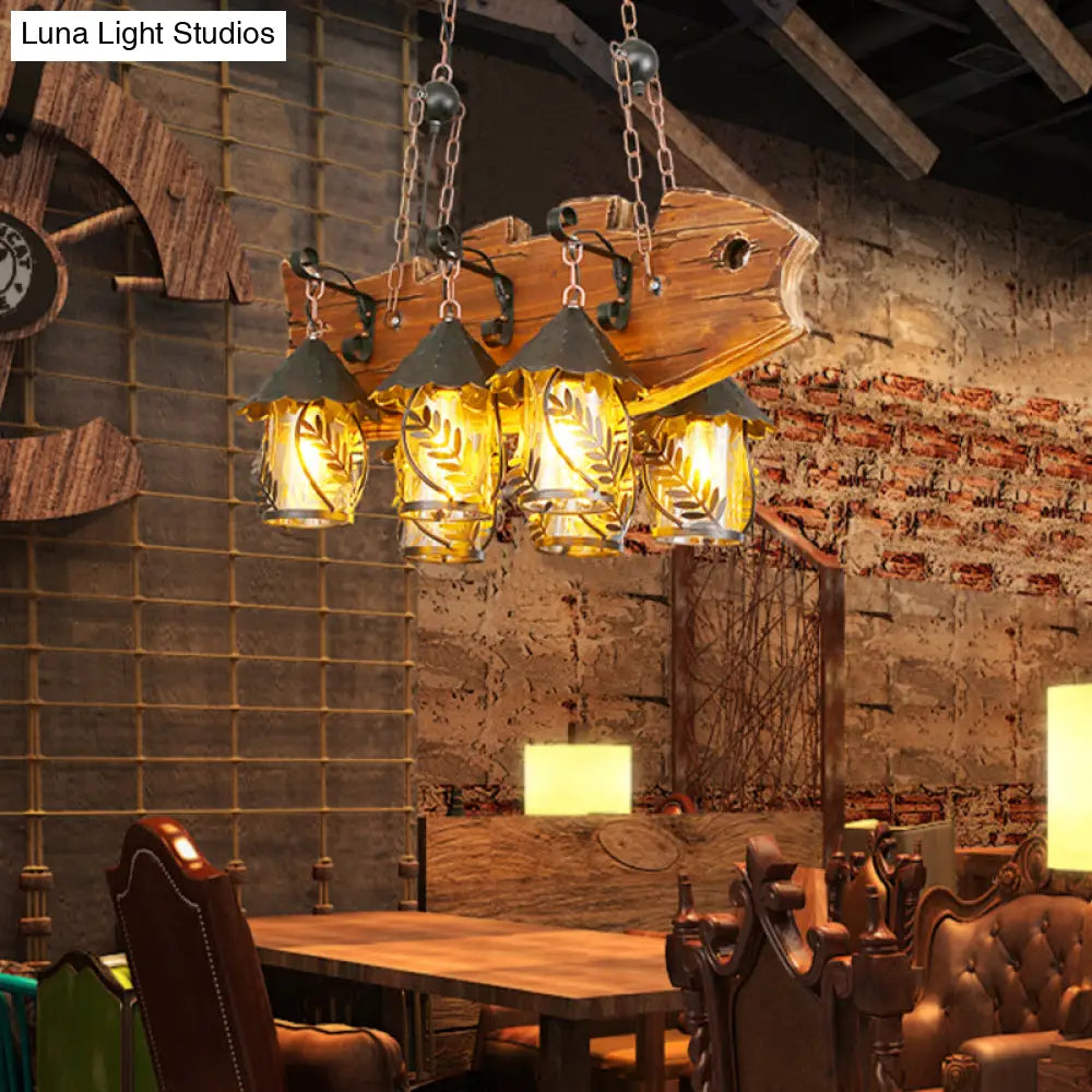 DecorBites™ Fish-Shaped Island Lamp: 6-Light Fabric and Glass Hanging Kit in Black for Dining Room, Metal Arm