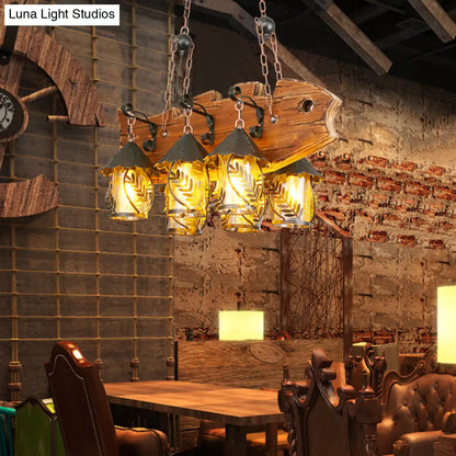 DecorBites™ Fish-Shaped Island Lamp: 6-Light Fabric and Glass Hanging Kit in Black for Dining Room, Metal Arm