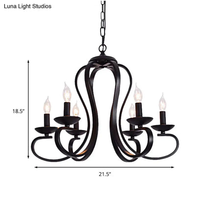Flameless Industrial Candle Ceiling Lamp - 3/5 Bulb Metallic Hanging Light in Black for Living Room