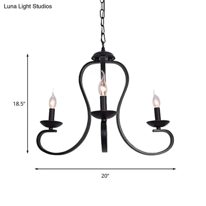 Flameless Industrial Candle Ceiling Lamp - 3/5 Bulb Metallic Hanging Light in Black for Living Room