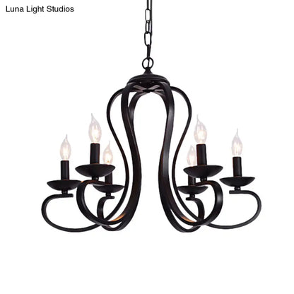 Flameless Industrial Candle Ceiling Lamp - 3/5 Bulb Metallic Hanging Light in Black for Living Room