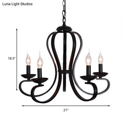 Flameless Industrial Candle Ceiling Lamp - 3/5 Bulb Metallic Hanging Light in Black for Living Room