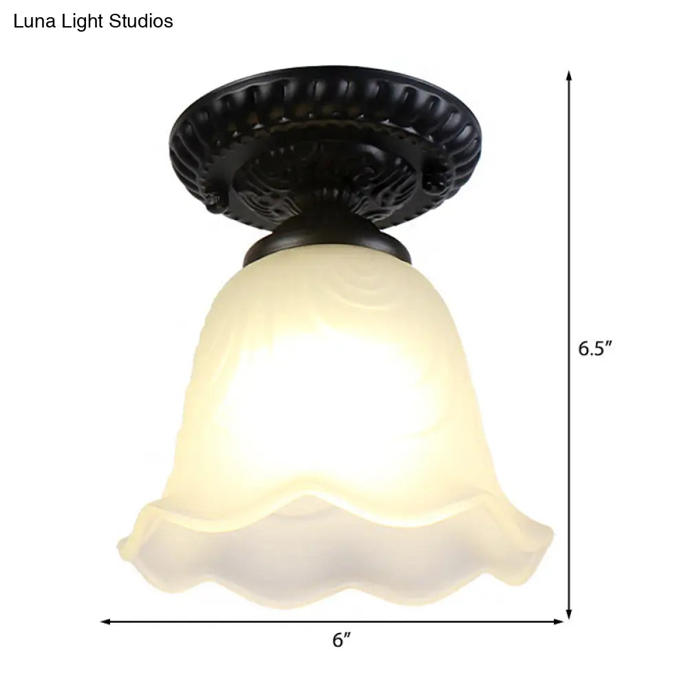 DecorBites™ DecorBites™ Flared Classical White Glass Flush Mount Lamp with Black Ceiling Lighting - 1 Light