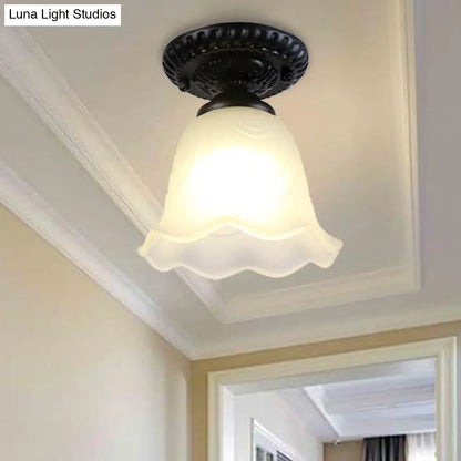 DecorBites™ DecorBites™ Flared Classical White Glass Flush Mount Lamp with Black Ceiling Lighting - 1 Light