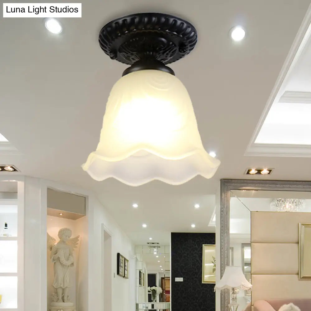 DecorBites™ DecorBites™ Flared Classical White Glass Flush Mount Lamp with Black Ceiling Lighting - 1 Light