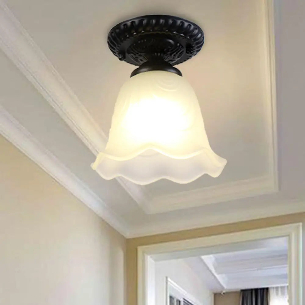 DecorBites™ DecorBites™ Flared Classical White Glass Flush Mount Lamp with Black Ceiling Lighting - 1 Light
