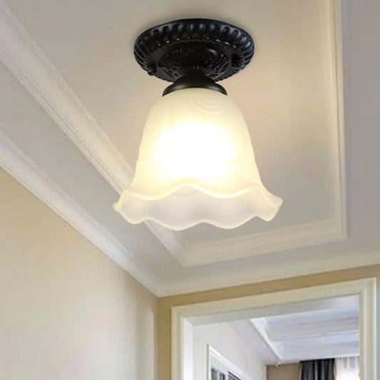 DecorBites™ DecorBites™ Flared Classical White Glass Flush Mount Lamp with Black Ceiling Lighting - 1 Light