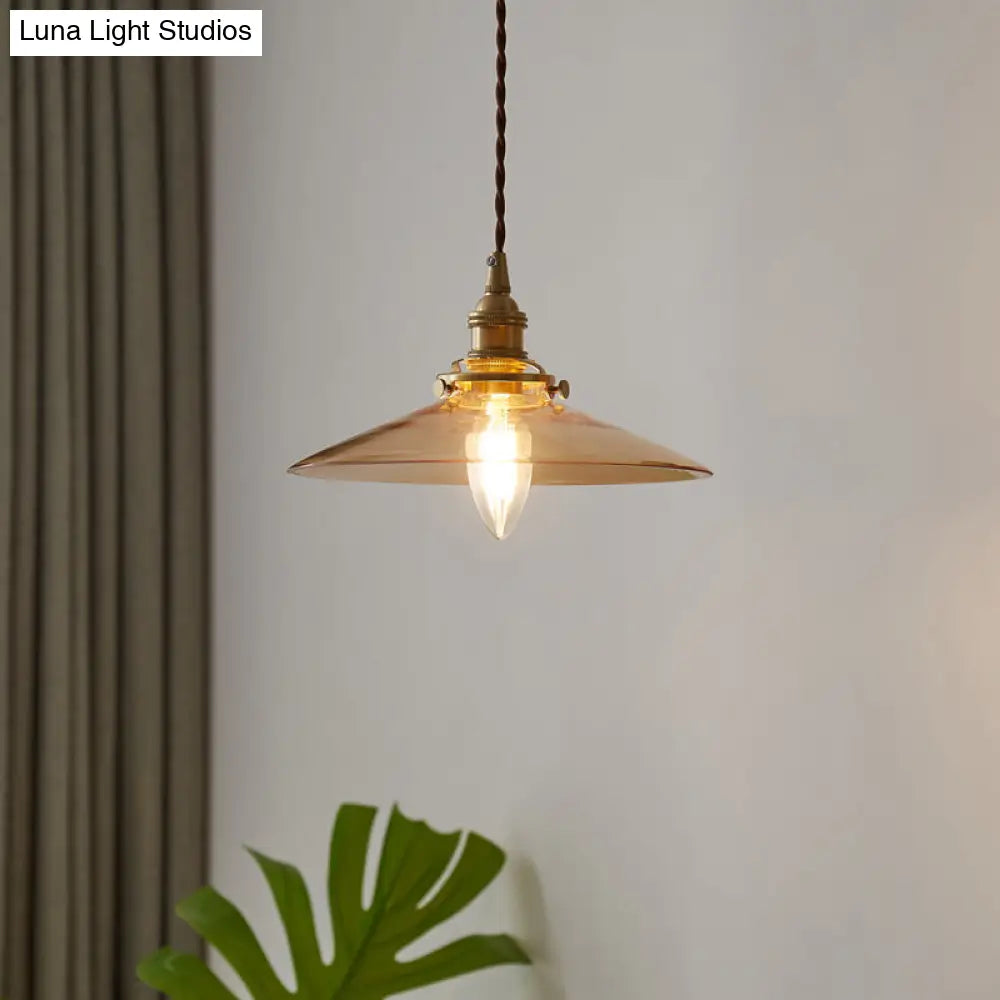 Flared Glass Pendant Ceiling Light for Dining Room - Industrial Single Hanging Design