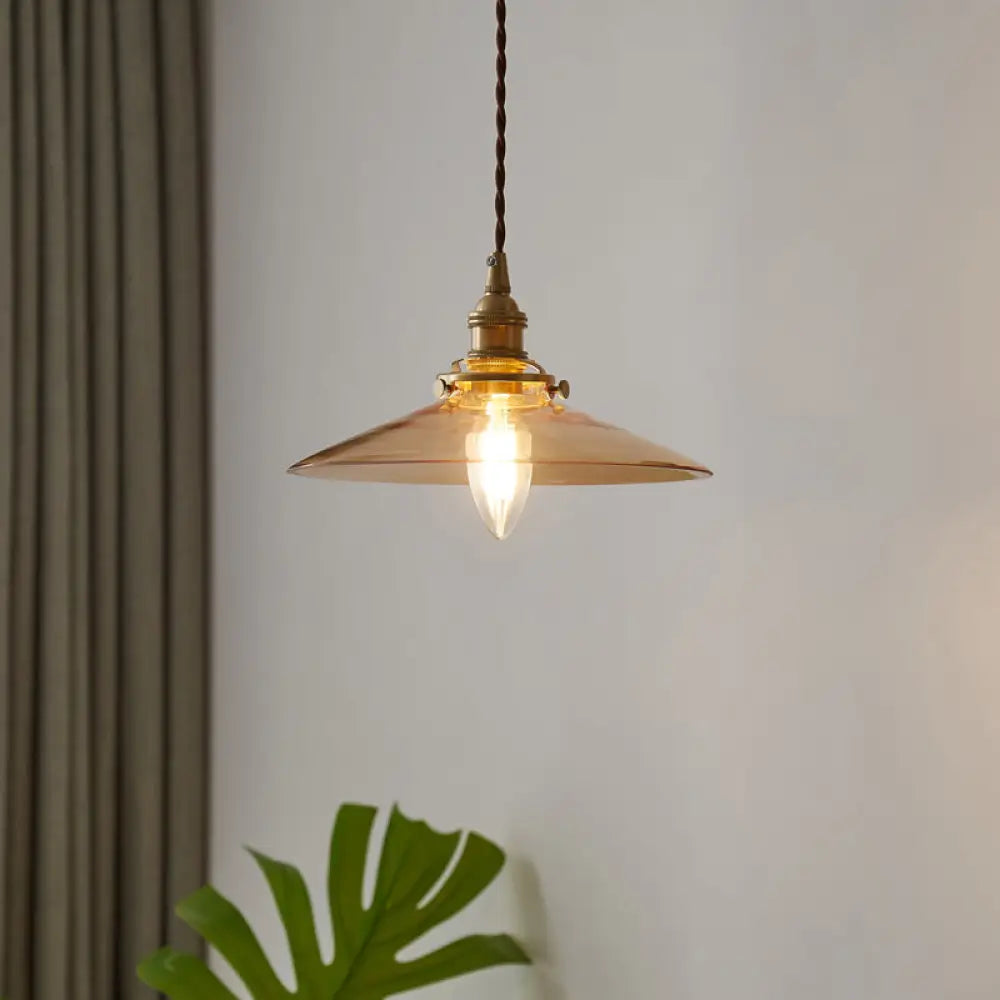 Flared Glass Pendant Ceiling Light for Dining Room - Industrial Single Hanging Design