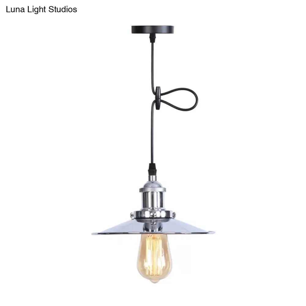 Flared Hanging Light Fixture - 1 Head Iron Ceiling Lamp in White/Chrome - Warehouse Design