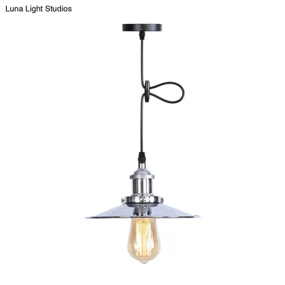 Flared Hanging Light Fixture - 1 Head Iron Ceiling Lamp in White/Chrome - Warehouse Design