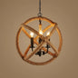 Flaxen Hemp Rope Pendant Ceiling Light with Metallic Candle – Retro Style, 3-Bulb Suspension Lighting Sphere