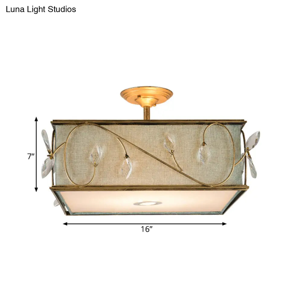 DecorBites™ Flaxen Rustic Fabric Semi Flush Mount Ceiling Light with 3 Lights