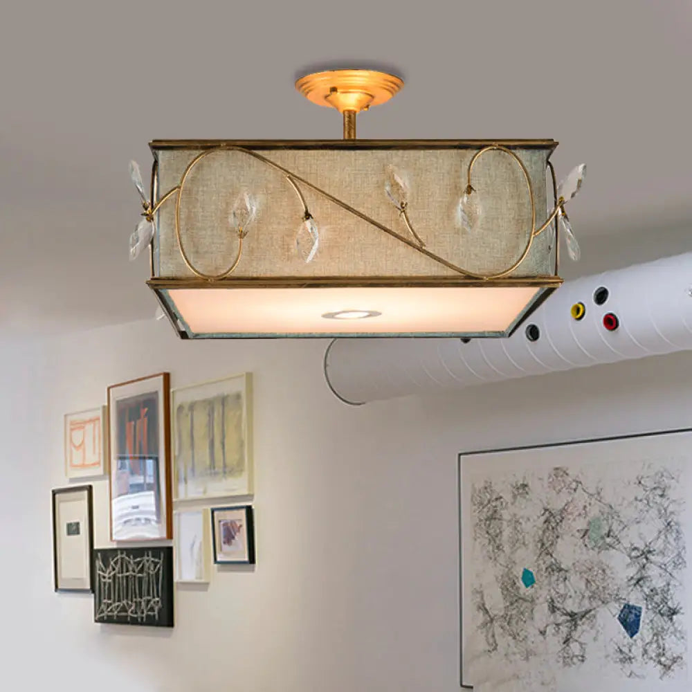 DecorBites™ Flaxen Rustic Fabric Semi Flush Mount Ceiling Light with 3 Lights