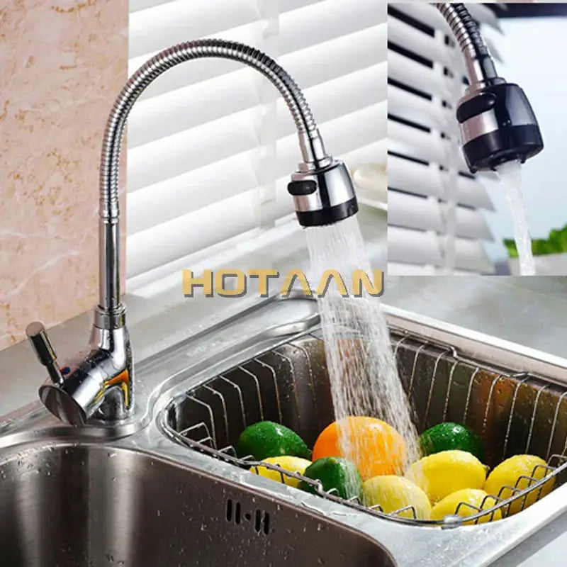 Flexible chrome and black brass kitchen mixer faucet with spray head in use over stainless steel sink decorbites brass kitchen mixer