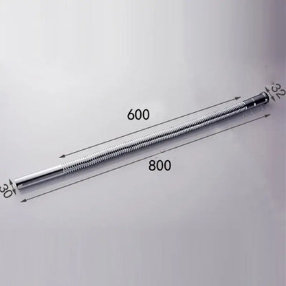 A flexible chrome brass siphon sink drain pipe with ribbed texture and threaded ends for sink drain use