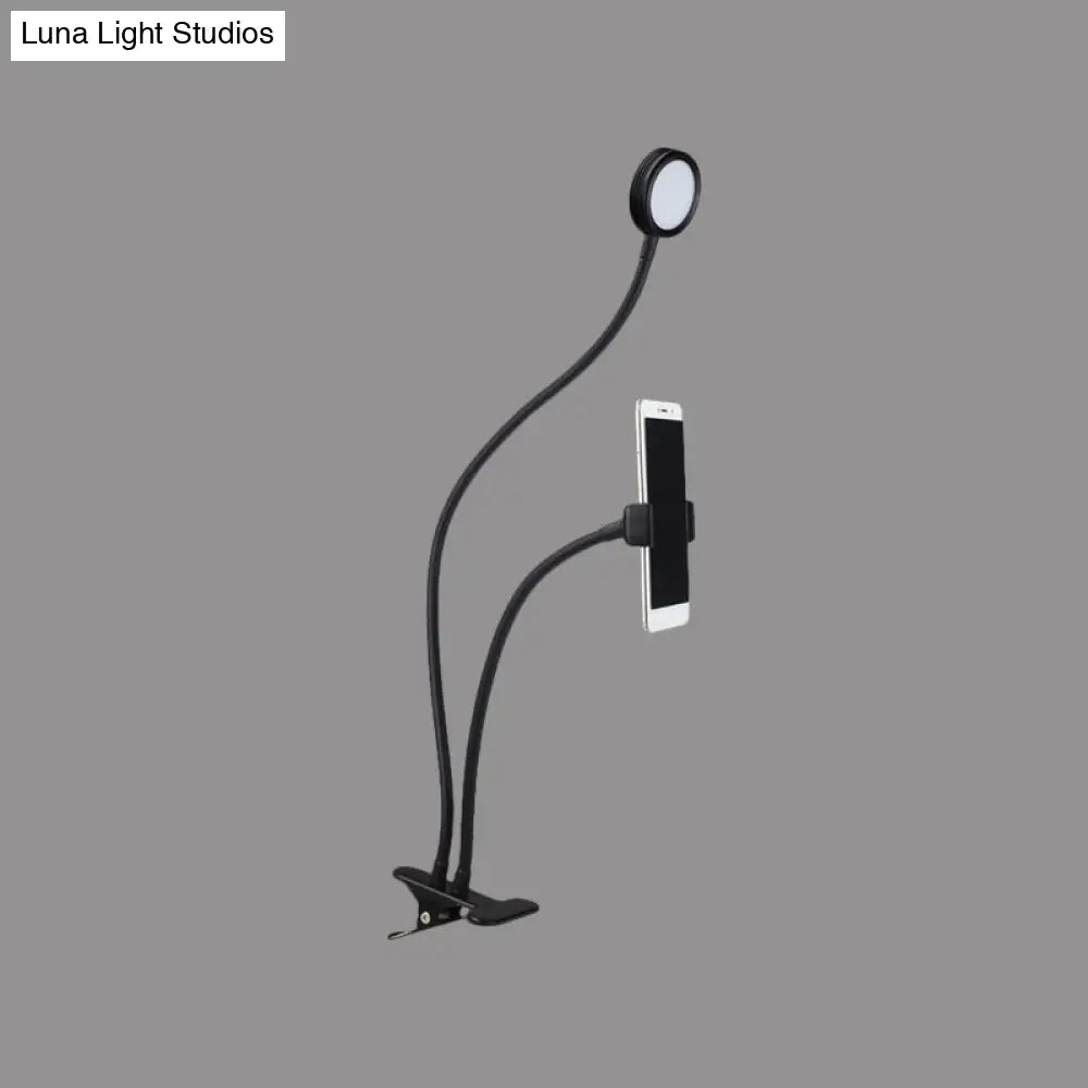 Lámpara de tocador LED flexible DecorBites™: Diseño redondo de montaje empotrado con acabado metálico contemporáneo - Negro o blanco con base de pinza