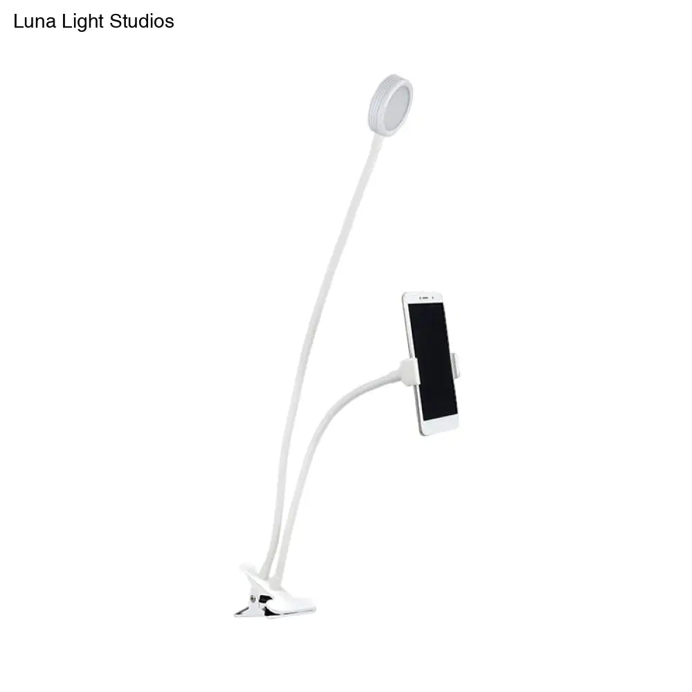Lámpara de tocador LED flexible DecorBites™: Diseño redondo de montaje empotrado con acabado metálico contemporáneo - Negro o blanco con base de pinza