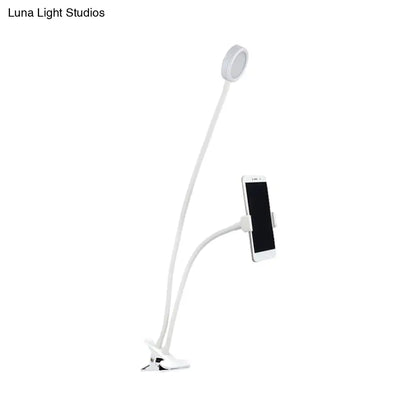 Lámpara de tocador LED flexible DecorBites™: Diseño redondo de montaje empotrado con acabado metálico contemporáneo - Negro o blanco con base de pinza