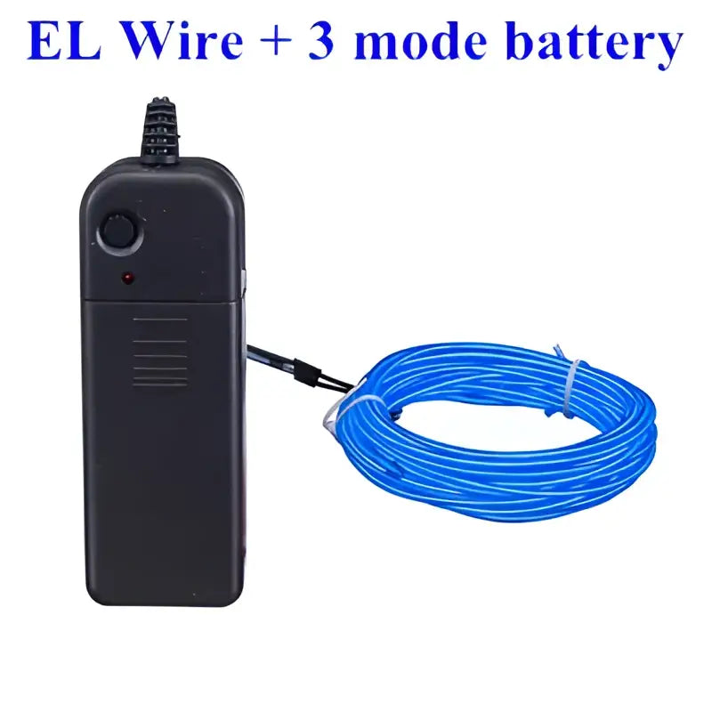 Black rectangular battery pack with blue flexible neon light el wire for car and bedroom decorbites 3v neon decor