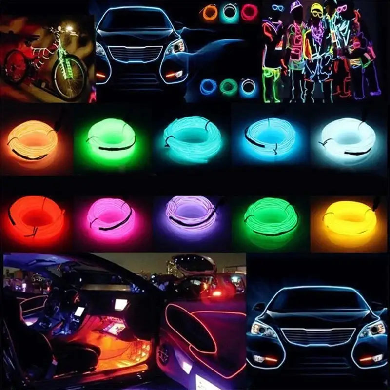 Flexible neon light el wire set with assorted vibrant colors for car and bedroom decor by decorbites 3v neon