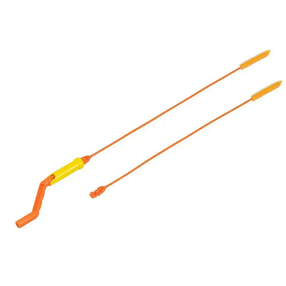 Flexible orange and yellow plastic decorbites drain cleaner brush with curved handle for kitchen hair removal
