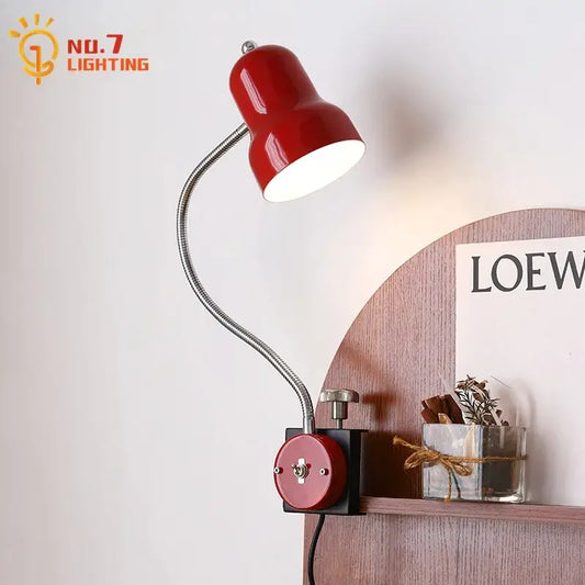 Flexible red and black gooseneck led desk lamp with adjustable metallic arm and black base for decorbites adjustable led use