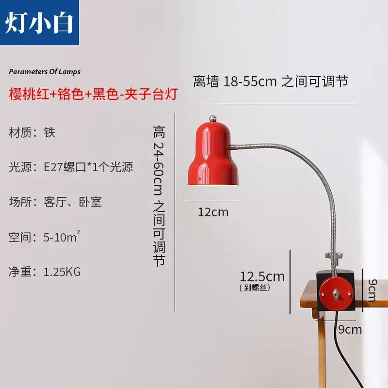 Flexible red and black decorbites adjustable led desk lamp with chrome metal arm and black base for bedroom reading light