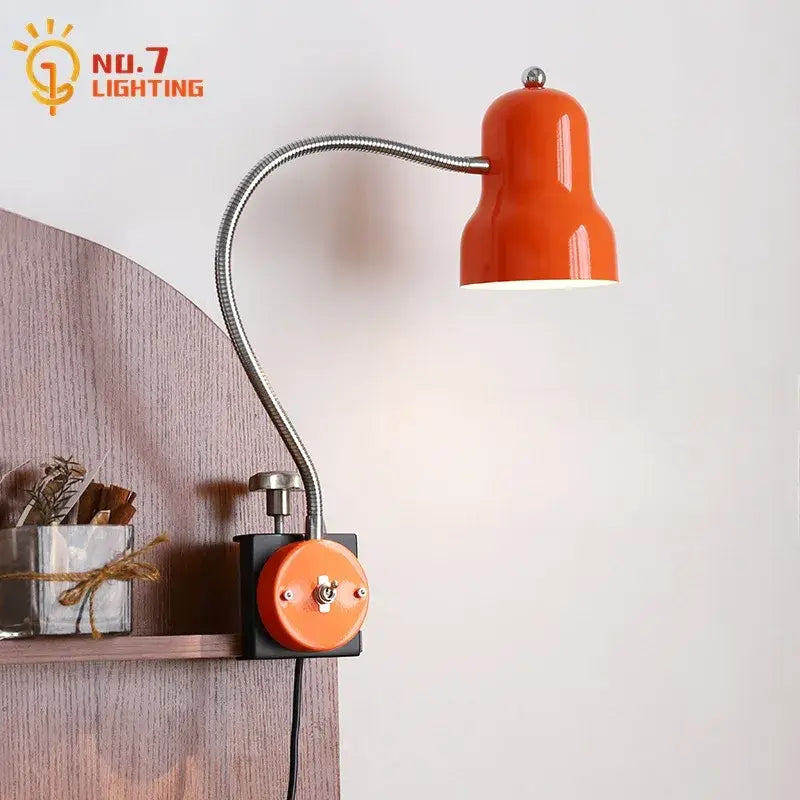 Orange bell-shaped no7 lighting adjustable led desk lamp with flexible metallic gooseneck and black clamp base