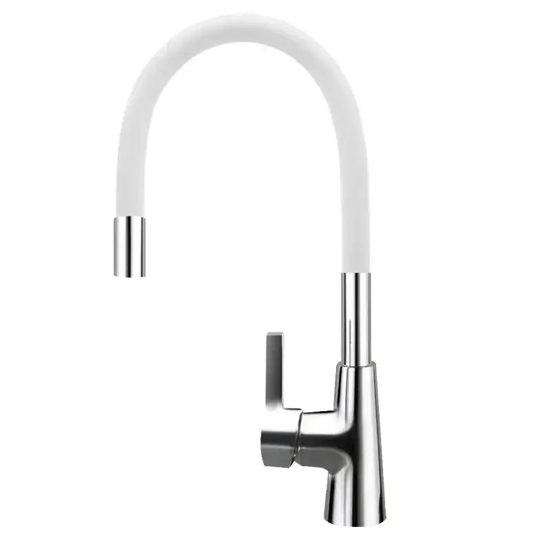 Modern nose kitchen faucet with chrome handle and flexible white silica gel nose spout for easy use