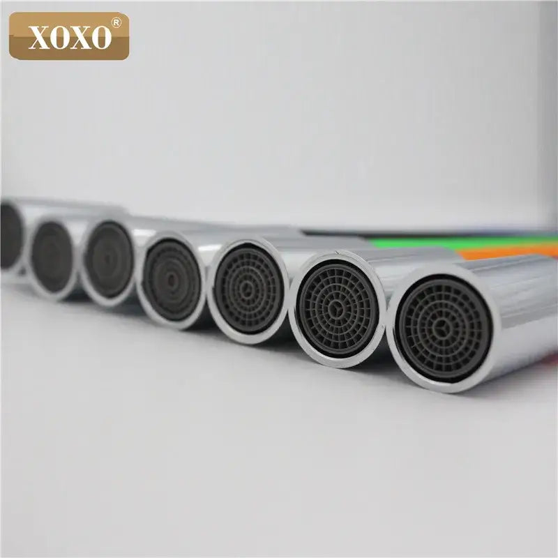 Silver xoxo faucet aerators with black mesh filters for flexible red silica gel nose kitchen faucet with chrome handle