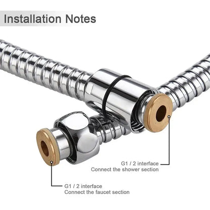 Shiny chrome-finished flexible silver stainless steel shower hose with brass g1/2 threaded fittings decorbites 3m silver