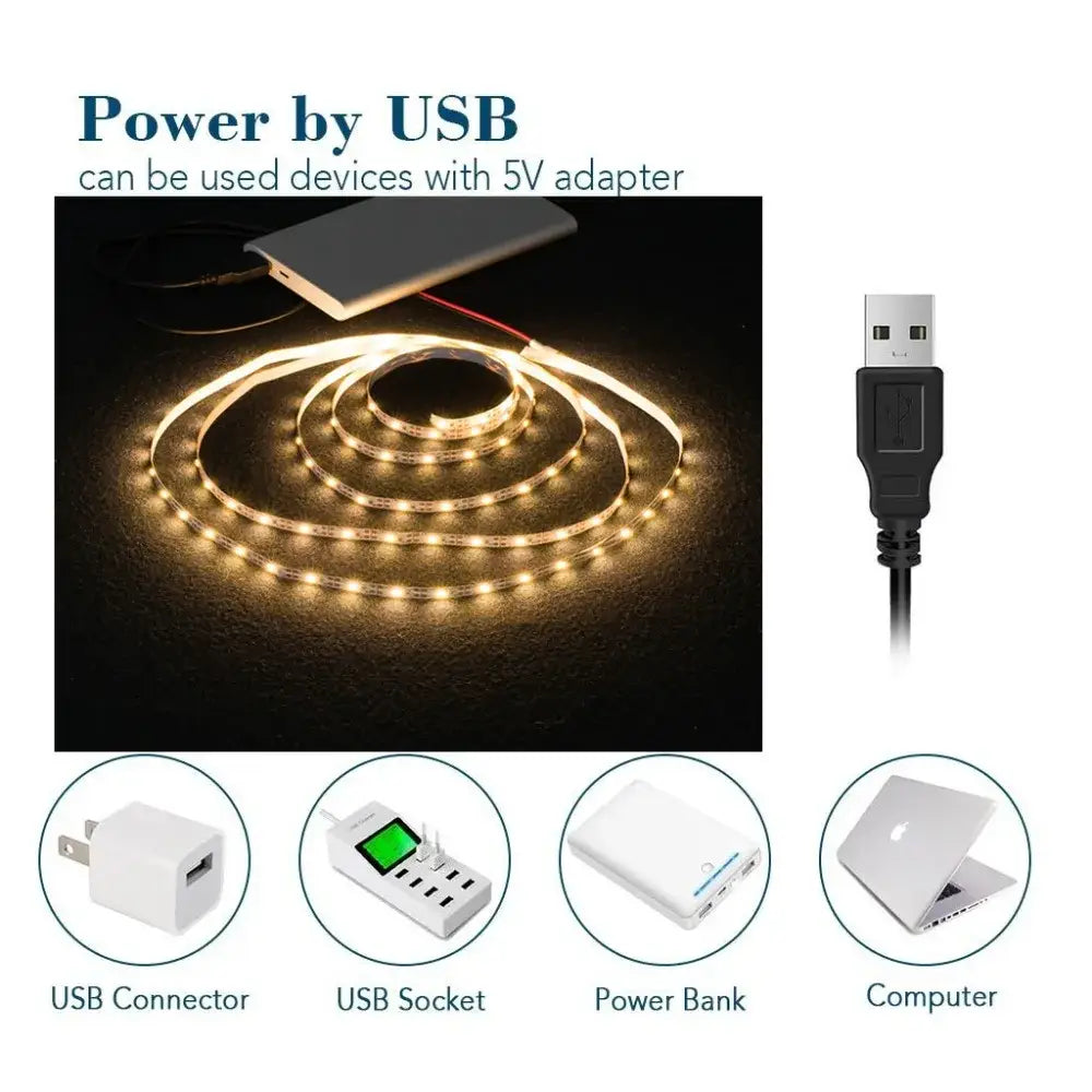 Coiled warm-white flexible usb led light strips suitable for tv background and bedroom night light use